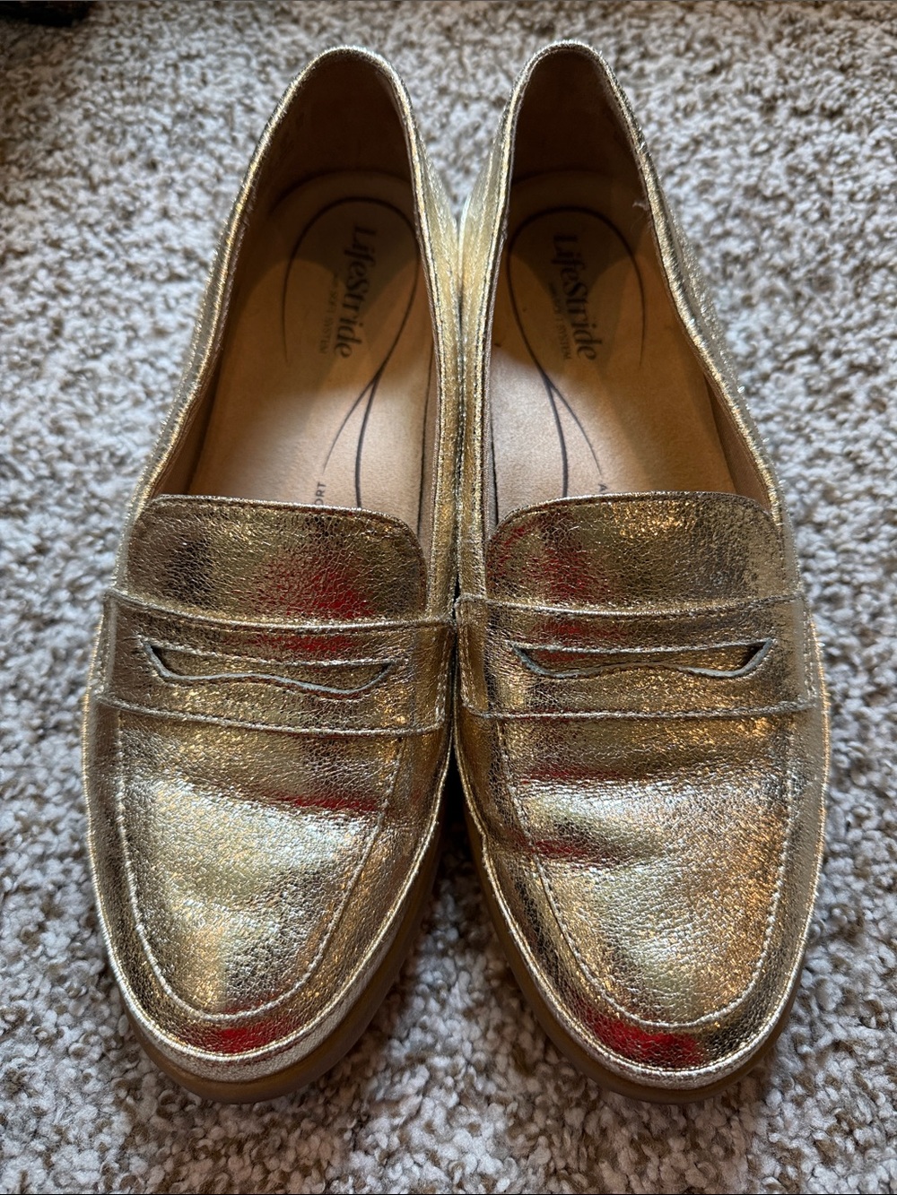 Life Stride Gold Metallic Penny Loafers for Women 7 1/5W